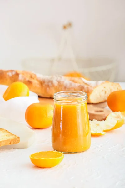 Jar Delicious Tangerine Jam Table — Stock Photo, Image