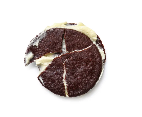 Broken Chocolate Cookie Cream White Background — Stock Photo, Image