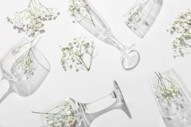 Beyaz arka planda güzel çingene çiçekleri olan bardaklar.