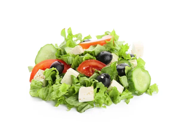 Salada Grega Fresca Fundo Branco — Fotografia de Stock