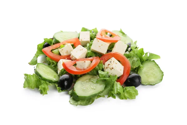 Salada Grega Fresca Fundo Branco — Fotografia de Stock