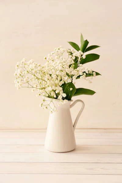 Jug Beautiful Gypsophila Flowers Table — Stock Photo, Image