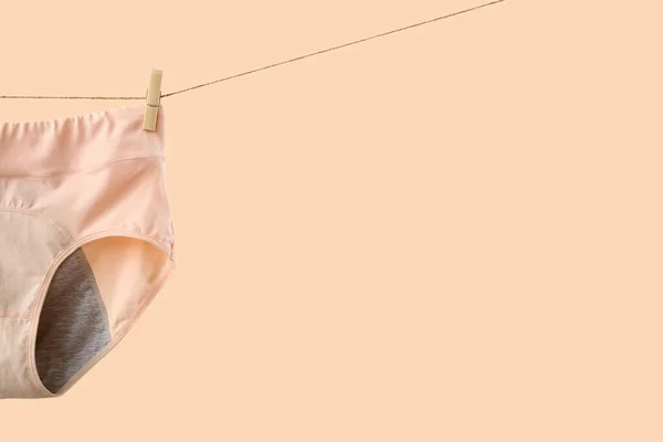 Period Panties Hanging Clothesline Color Background — Stock Photo, Image