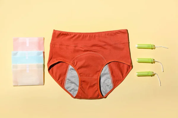 Period Panties Pads Tampons Color Background — Stock Photo, Image
