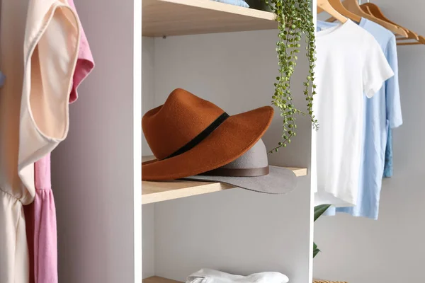 Stylish Felt Hats Shelf Boutique — Stock Photo, Image