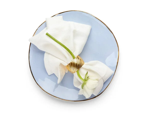 Egyszerű Asztali Beállítás Ranunculus Virág Fehér Alapon — Stock Fotó