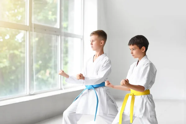 Little Boys Practicing Karate Gym — Stock Photo, Image