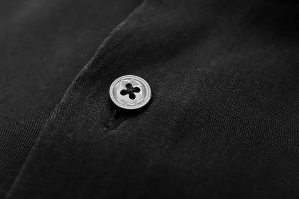 Closeup View Button Black Linen Shirt — Stock Photo, Image