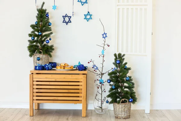 Stylish Interior Room Decorated Hanukkah Celebration — Stock Photo, Image