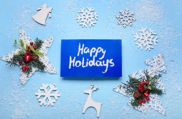 Bela Decoração Natal Neve Cartão Saudação Com Texto Holidays Happy — Fotografia de Stock