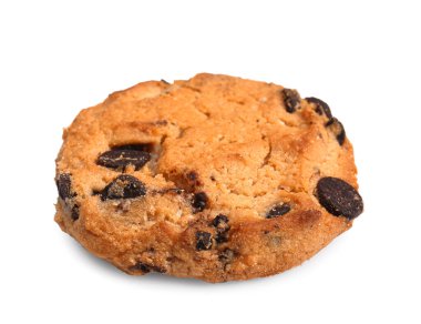 Beyaz arka planda lezzetli çikolatalı kurabiye.