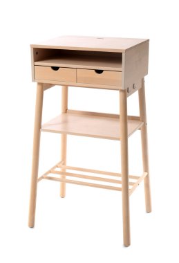 Beyaz arkaplanda stand-up masası