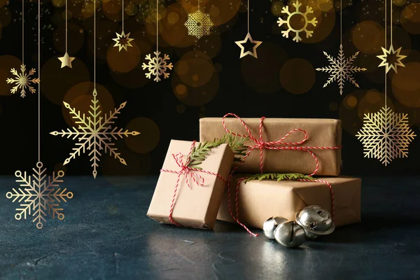 Stylish Christmas Gifts Dark Background — Stock Photo, Image