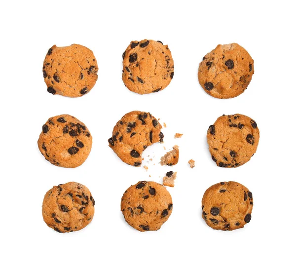Tasty Chocolate Chips Cookies White Background — Stock Photo, Image