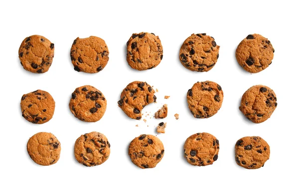 Tasty Chocolate Chips Cookies White Background — Stock Photo, Image