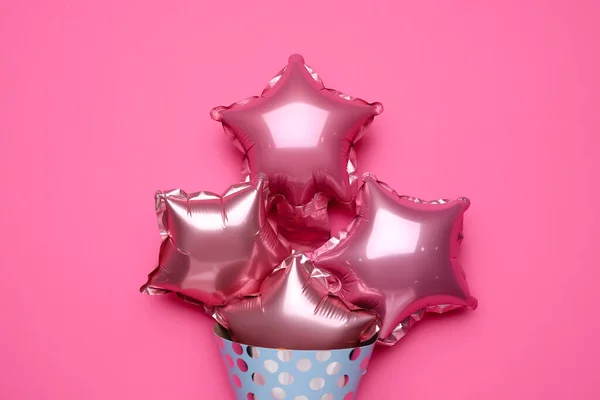 Beautiful Balloons Party Hat Pink Background — Stock Photo, Image