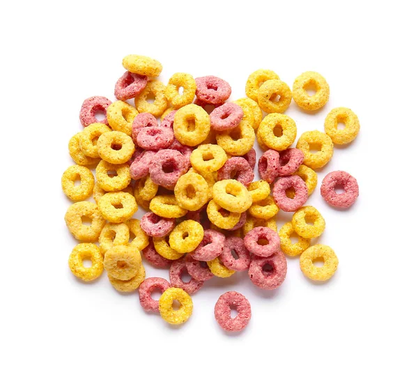 Anelli Cereali Colorati Sfondo Bianco — Foto Stock