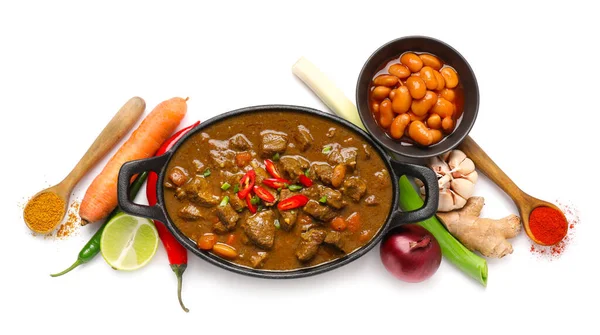 Dish Tasty Beef Curry Ingredients White Background — Stock Photo, Image