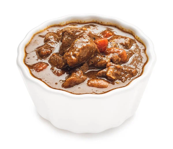 Miska Smaczną Wołowiną Curry Białym Tle — Zdjęcie stockowe