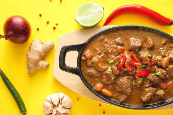 Dish Tasty Beef Curry Color Background — Stock Photo, Image
