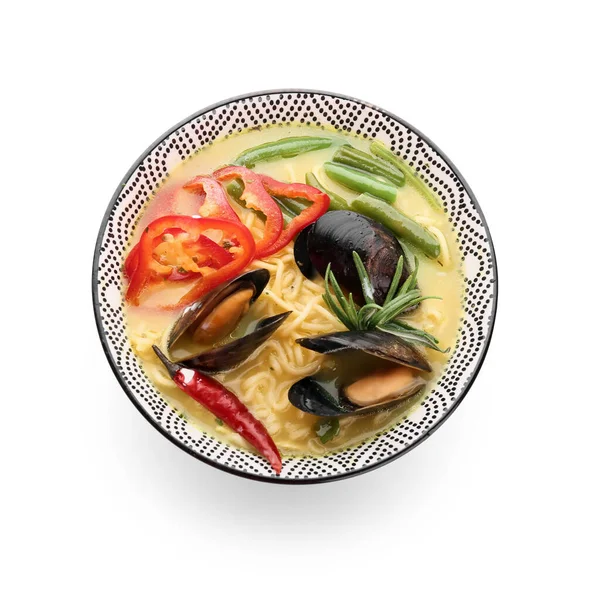 Bowl Tasty Thai Soup White Background — Stock Photo, Image