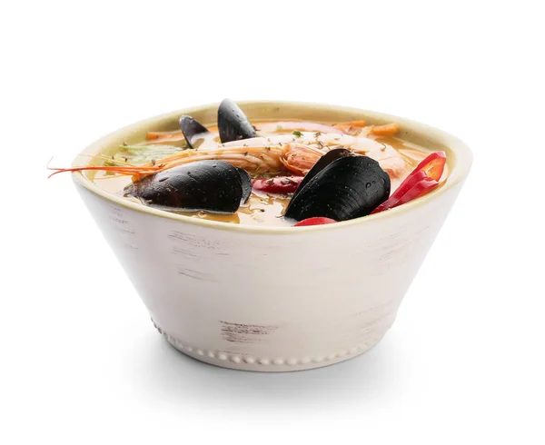 Schüssel Mit Leckerer Thai Suppe Auf Weißem Hintergrund — Stockfoto