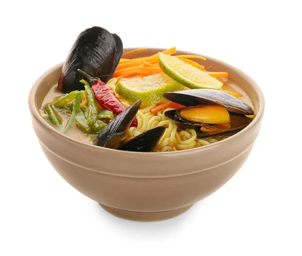 Bowl Tasty Thai Soup White Background — Stock Photo, Image