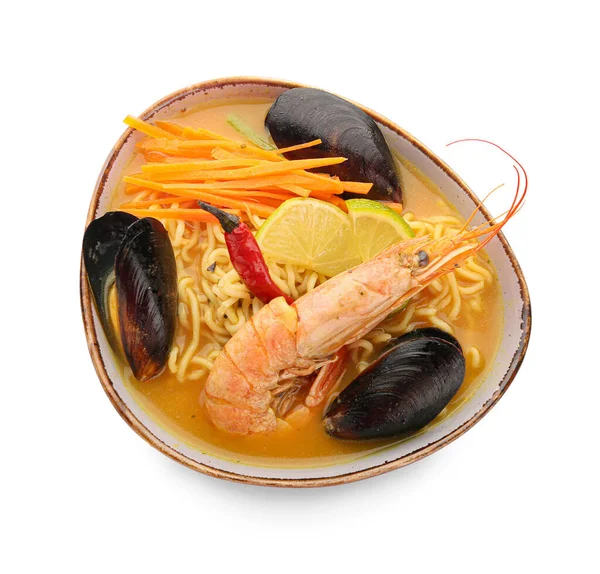 Mangkuk Sup Thailand Lezat Latar Belakang Putih — Stok Foto