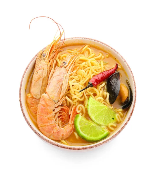 Mangkuk Sup Thailand Lezat Latar Belakang Putih — Stok Foto