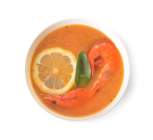 Skål Med Kryddig Thailändsk Soppa Vit Bakgrund — Stockfoto