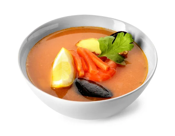 Bowl Spicy Thai Soup White Background — Stock Photo, Image