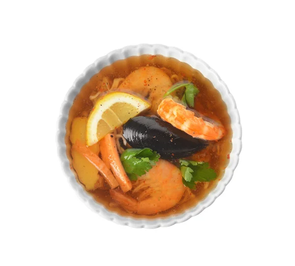 Mangkuk Sup Thailand Pedas Latar Belakang Putih — Stok Foto