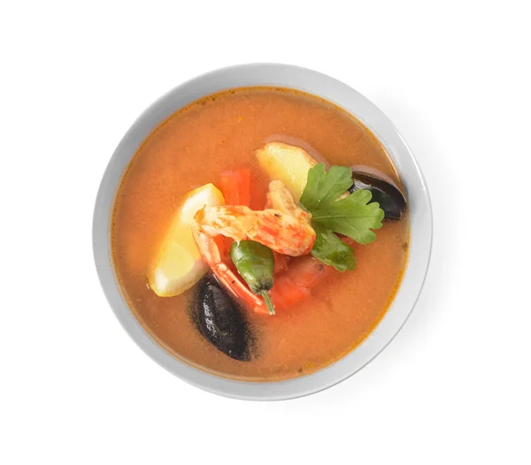 Skål Krydret Thailandsk Suppe Hvid Baggrund - Stock-foto