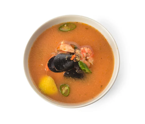 Mangkuk Sup Thailand Pedas Latar Belakang Putih — Stok Foto