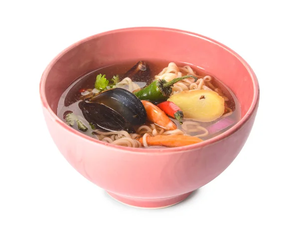 Bowl Spicy Thai Soup White Background — Stock Photo, Image