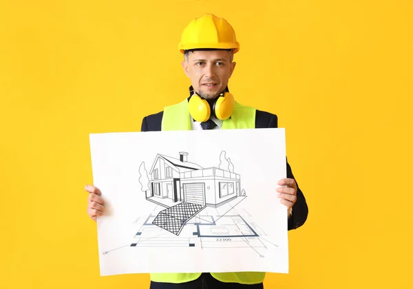 Male Architect Drawing Color Background — Stock Photo, Image