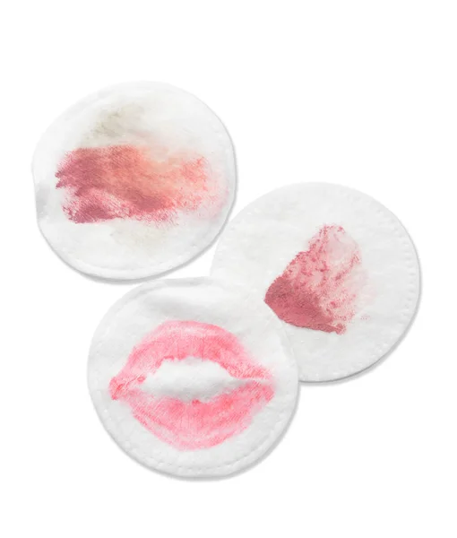 Dirty Cotton Pads Removing Makeup White Background — Stock Photo, Image