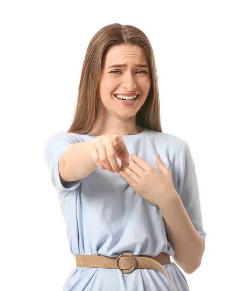 Young Gossiping Woman White Background — Stock Photo, Image