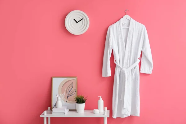 White Bathrobe Hanging Pink Wall Room — Stock Photo, Image