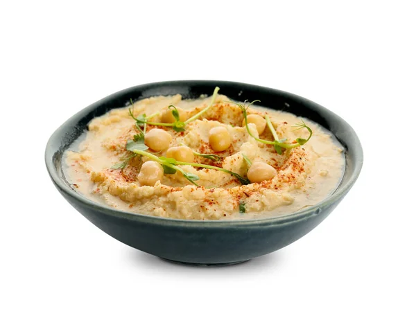 Bowl Delicious Hummus White Background — Stock Photo, Image
