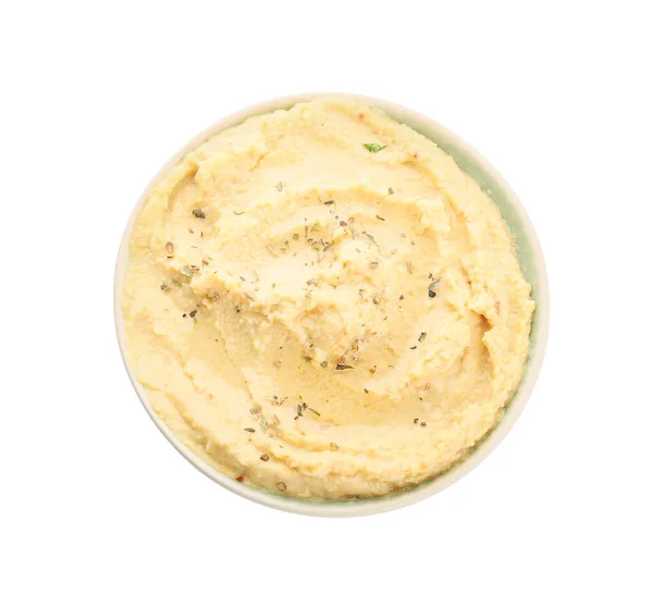 Bowl Delicious Hummus White Background — Stock Photo, Image