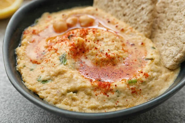 Bowl Delicious Hummus Table Closeup — Stock Photo, Image
