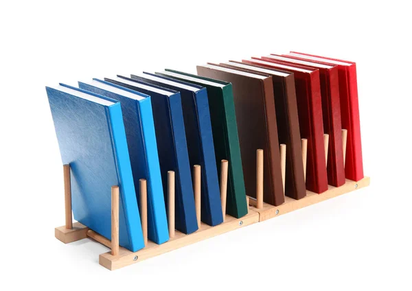 Organizzatore Con Libri Sfondo Bianco — Foto Stock