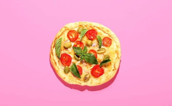 Delicious Mini Pizza Pink Background — Stock Photo, Image