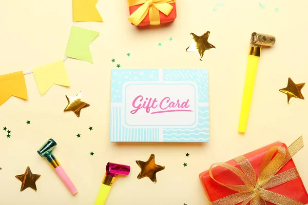 Composizione Con Carta Regalo Decoro Festivo Sfondo Colori — Foto Stock