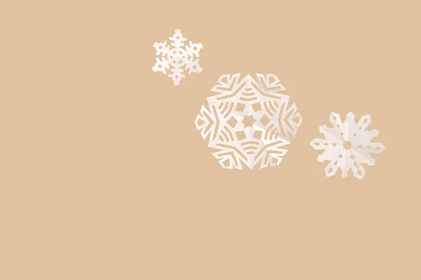 Hermosos Copos Nieve Navidad Sobre Fondo Beige — Foto de Stock