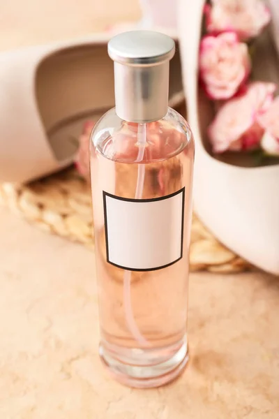 Perfume Bottle Table Closeup — Stock Photo, Image