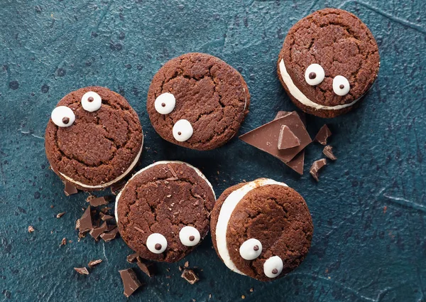 Funny Chocolate Cookies Dark Background — Stock Photo, Image