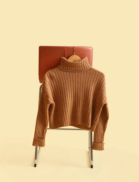 Stylish Winter Sweater Hanging Chair Light Background — Stock Photo, Image