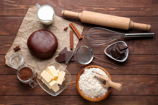 Chocolate Dough Ingredients Wooden Background — Stock Photo, Image